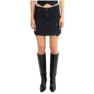 Aritzia Denim Forum Skirt Women 23 Black Washed Denim 90s Cargo Mini Jean‎ Retro